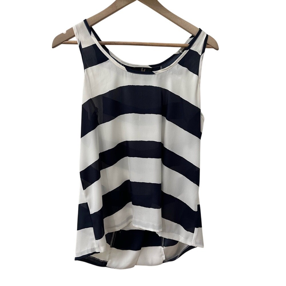 Jack by BB Dakota Navy and White Striped Tank Top Sheer with Open Back